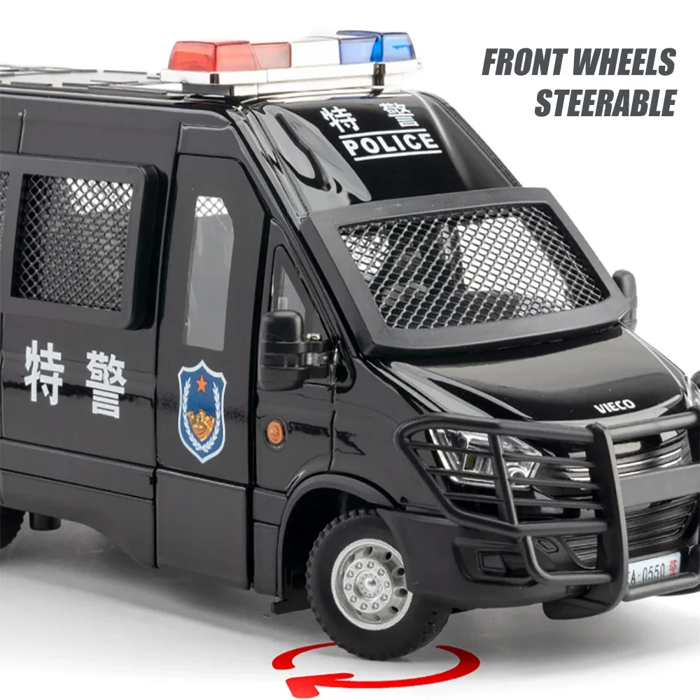 1:24 IVECO Police Car High Simulation Diecast Metal Alloy Model car Sound Light Pull Back Collection Kids Toy Gifts