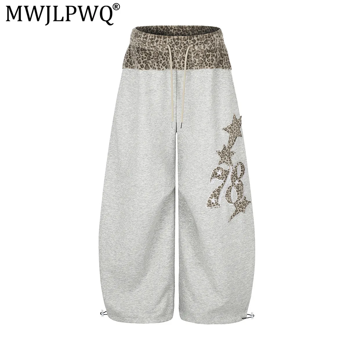 MWJLPWQ Loose Leopard Print Sweatpants Men's New Patchwork Design Paratrooper American-Style Retro Wide-Leg Casual Pants 20524