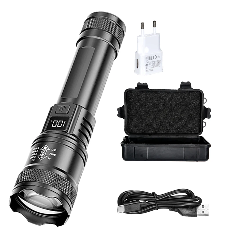Oplaadbare LED-zaklamp Zoombare zaklamp met LCD-scherm 3-modi Waterdicht Krachtig handlicht Outdoor Wilderness Camping - afbeelding 1