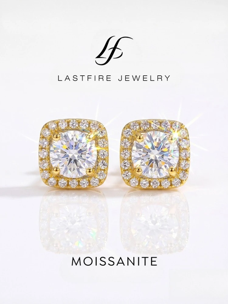 1CT Certified Moissanite Diamond Classic Square Halo Stud Earrings for Women 925 Sterling Silver Fashion Trendy Fine Jewelry