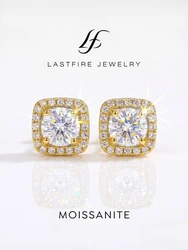 1CT Certified Moissanite Diamond Classic Square Halo Stud Earrings for Women 925 Sterling Silver Fashion Trendy Fine Jewelry