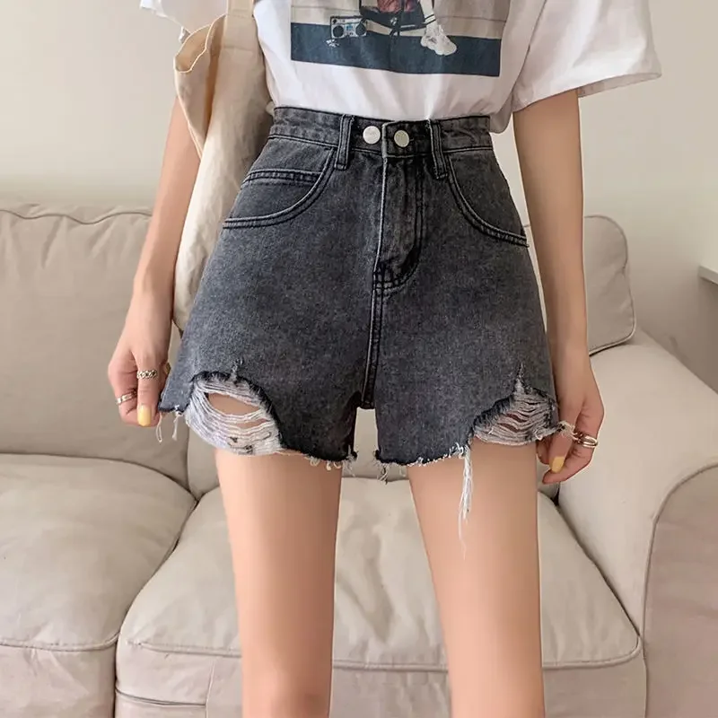 Large Size High Waist Denim Shorts Female Summer New Loose Ripped Wide Leg Hot Jean Pants Y2k Streetwear Shorts 5xl