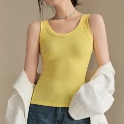 Women's Summer Sleeveless Suspender Vest Solid Color Slim Fit Elasticity Tanks Tops B3117