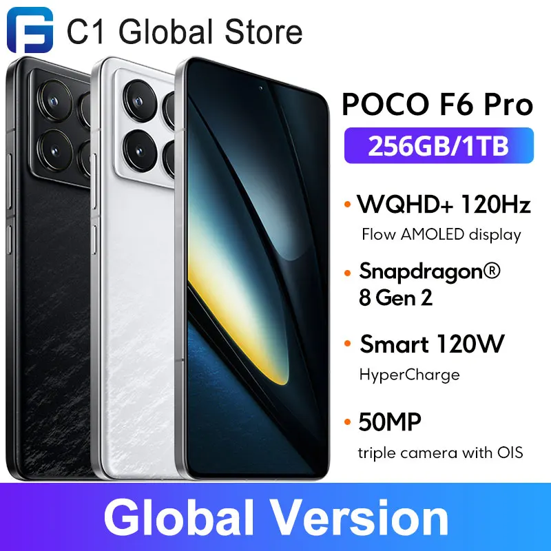 POCO F6 Pro Smartphone Global Version WQHD+ 6.67” 120Hz Flow AMOLED display 120W HyperCharge 5000mAh Battery Snapdragon 8 Gen 2