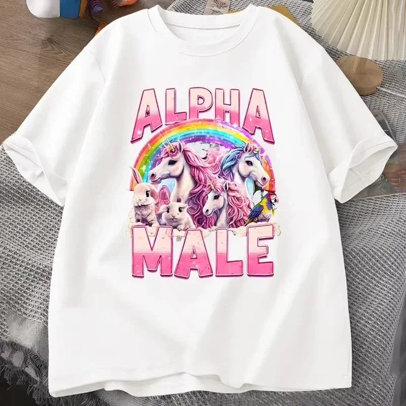 Funny Alpha Male Unicorn Ironic Vintage 90s T-Shirt Retro Rainbow Unisex Tshirt Weird Meme T Shirt Graphic Women Tee Clothes