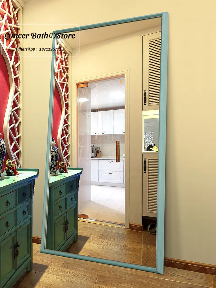 Mediterranean style full-length mirror, floor-standing long mirror, three-dimensional simple wall-mounted dressing mirror