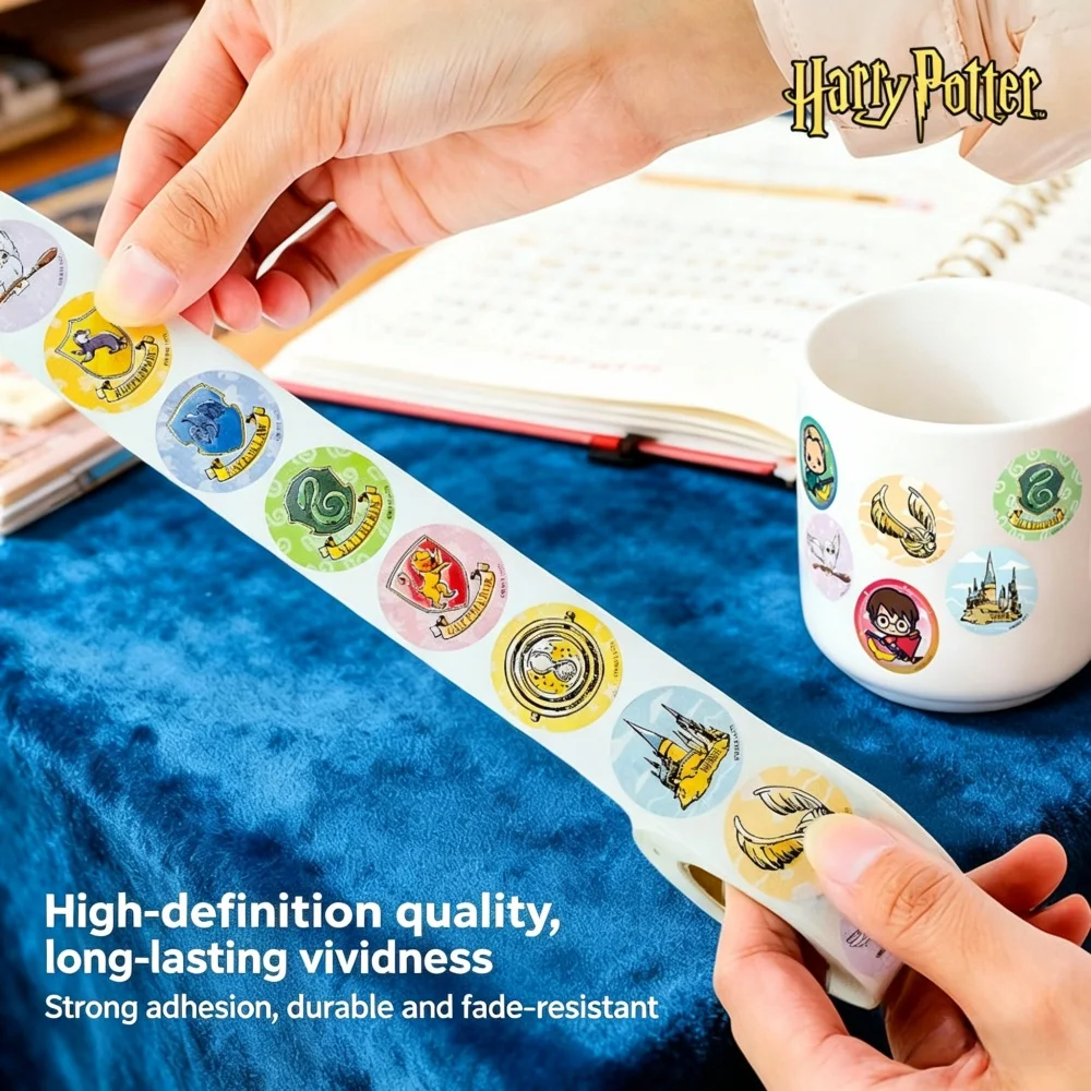 Genuine Harry Potter Sticker Roll 8 Patterns Hogwarts Hermione Hedwig 500Pcs/Roll Self-Adhesive PP Sticker Toys with Gift Box