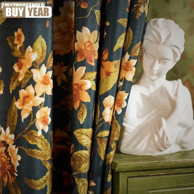

Fabric Retro Printed Product Matched Printed Window Screen Yarn Light Luxury Shading Curtains For Living Dining Room Bedroom
