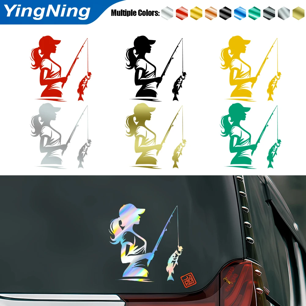 

Holographic Fishing Girl Car Sticker Waterproof Vinyl Decal Sexy Woman Fishing Silhouette for Auto Boat Truck Window Decor 2026