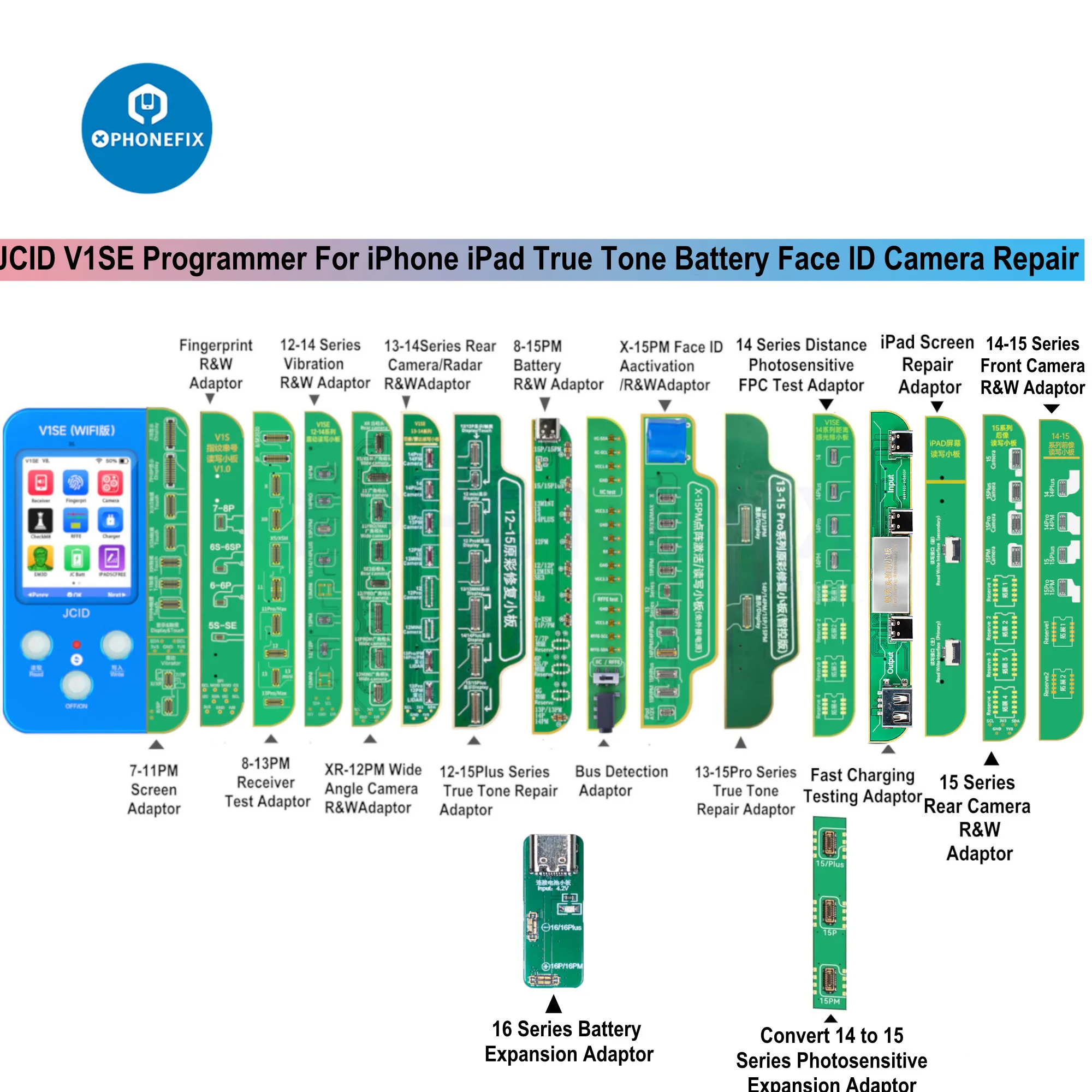 JC V1SE Wifi Programmeur voor iPhone 11 12 13 14 15 16 Pro Max Originele Kleur Touch Shock Gezicht ID Lezen Schrijven Batterij Reparatie Tools