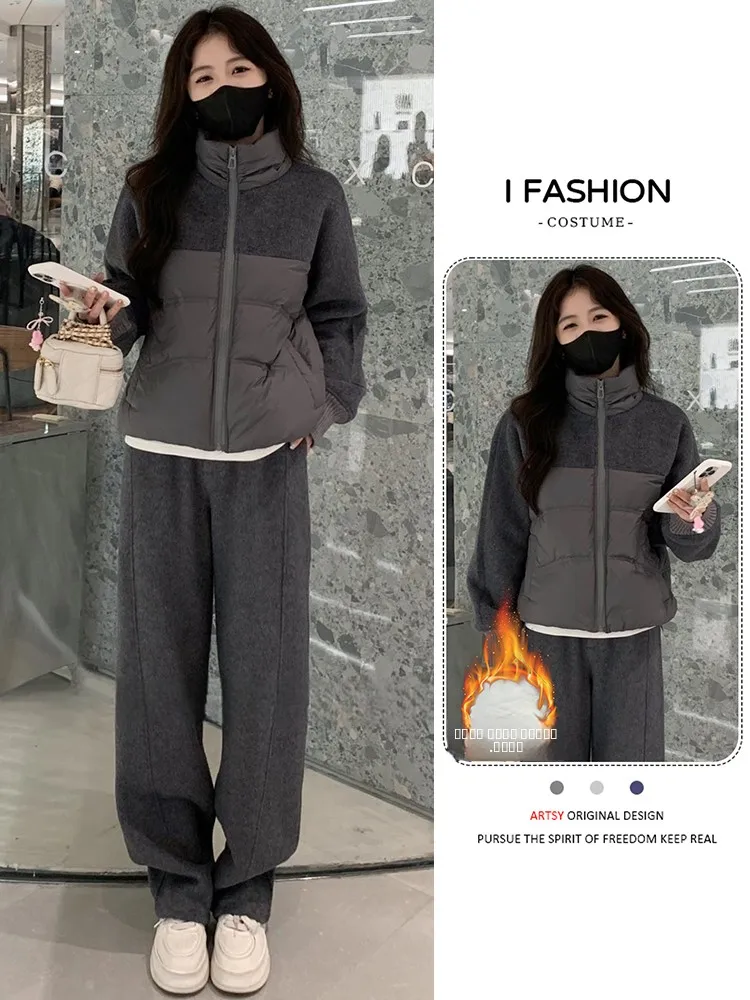 

Комплект из двух предметов Thiened Fce: теплый спортивный костюм, повседневный, зимний, модный, женский, хлопковый, с брюками с высокой талией и молнией