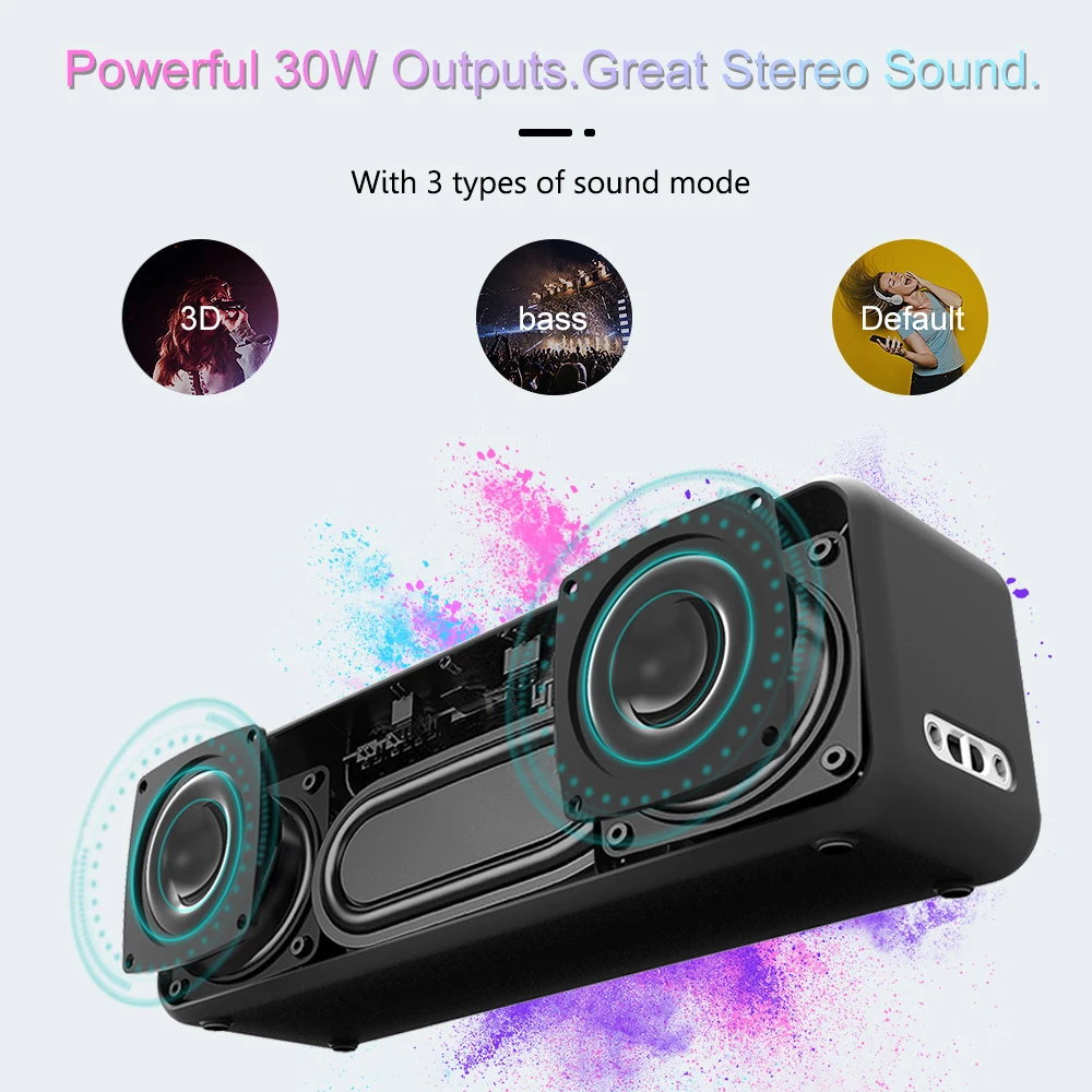 XDOBO X5-Altavoz Bluetooth inalámbrico portátil, caja de Audio estéreo 3D, resistente al agua IPX6, Subwoofer de alta potencia de 30W, 15H de espera Extra larga