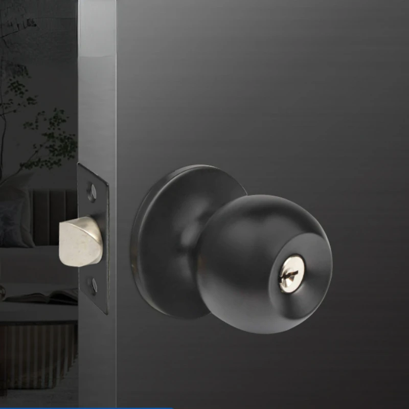 Hardware Three Bar Spherical Lock, Black Anti-theft Copper Lock Core, Simple Door Handle, Bedroom Door, Silent Door Lock