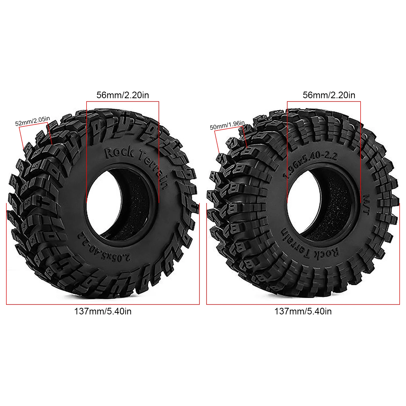 RCMMTING 4pcs 2.2 Inch 137mm Rubber Wheel Tires for 1/10 1/8 RC Crawler Car Axial SCX10 AXP8 Wraith RR10 Capra YK4082 YK4083