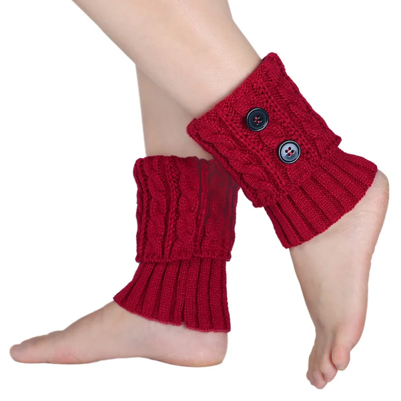Thick Woolen Yarn Flip Socks Short Twist Button Foot Covers Short Boot Covers Cross-Border Warm Leg Decoration Socks Leg Warmers