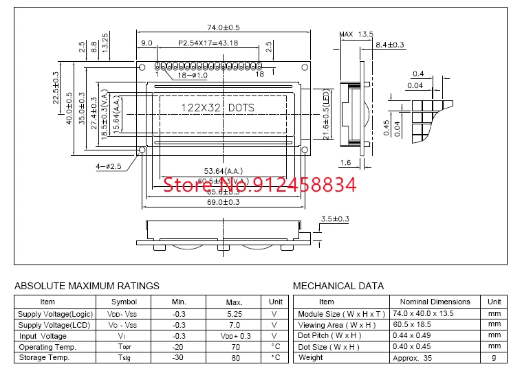 12232 Display Lcd ST7920 LG122324 18pin
