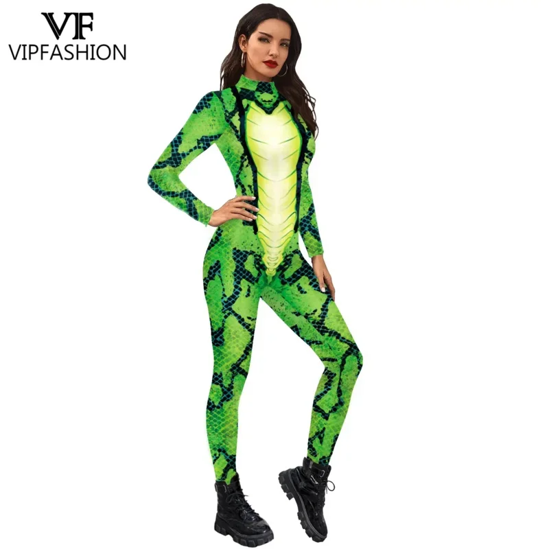 VIP FASHION Top Animal Tuta sexy Donna Modello serpente Costumi di Halloween per le donne Zentai Carnevale Nightclub Party Cosplay