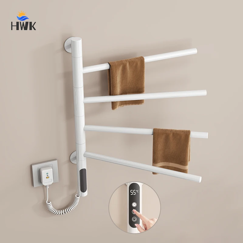 Bathroom Heated Towel Rack Four Rods Rotatable Electric Towel Rail Temperature Control Towel Warmer Stainless Steel Towel Dryer