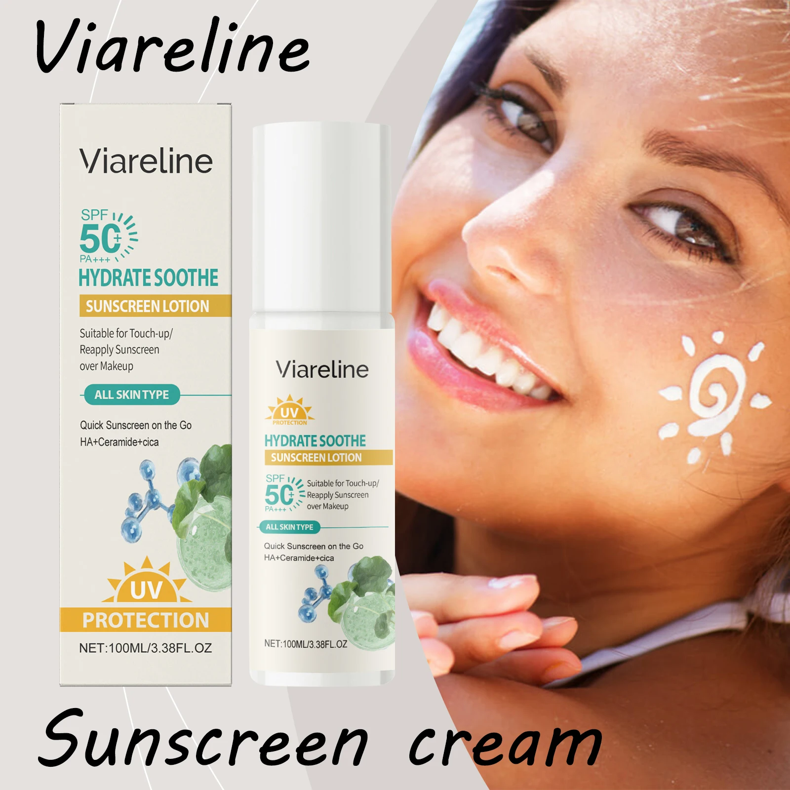 

Viareline Hydrating Sunscreen Lotion Lasting Moisturizing Prevent UV Refreshing Protective Soothing Skin Sunscreen Cream