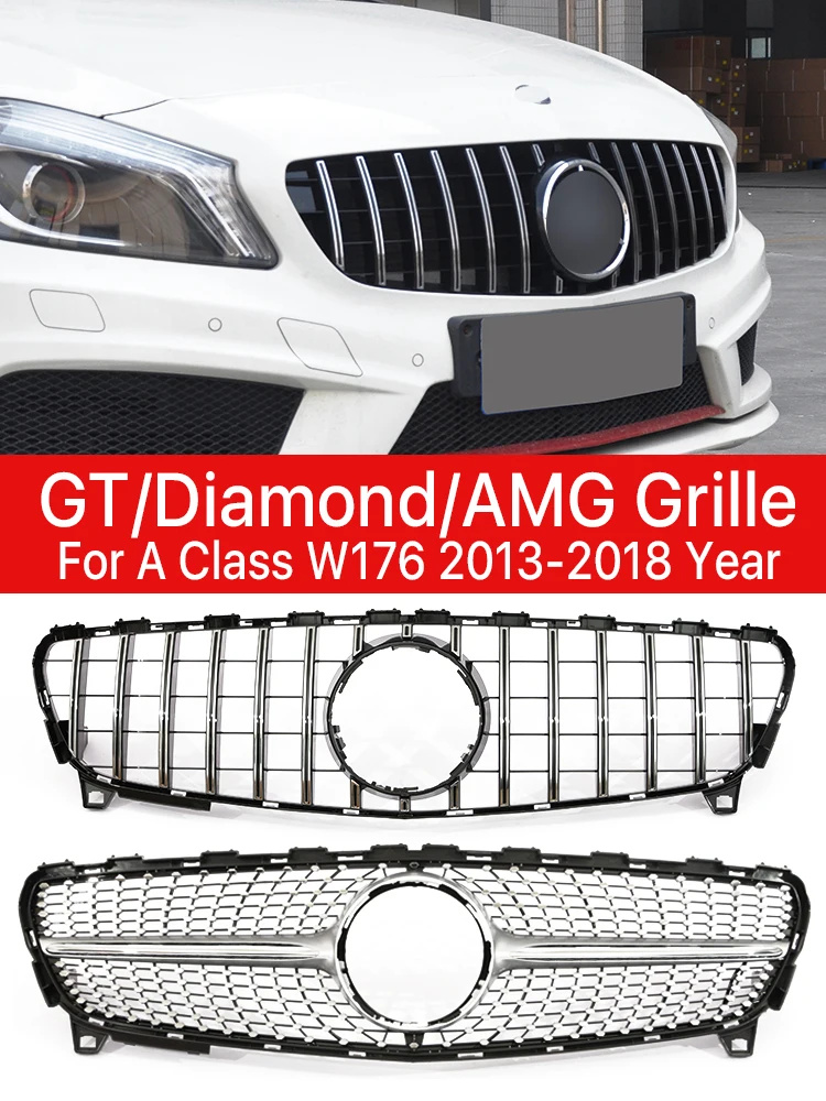 

GTR Panamericana Diamond AMG Radiator Grille A45 Grill For Mercedes Benz A Class W176 2013-2018 Black Silver Chrome Accessory