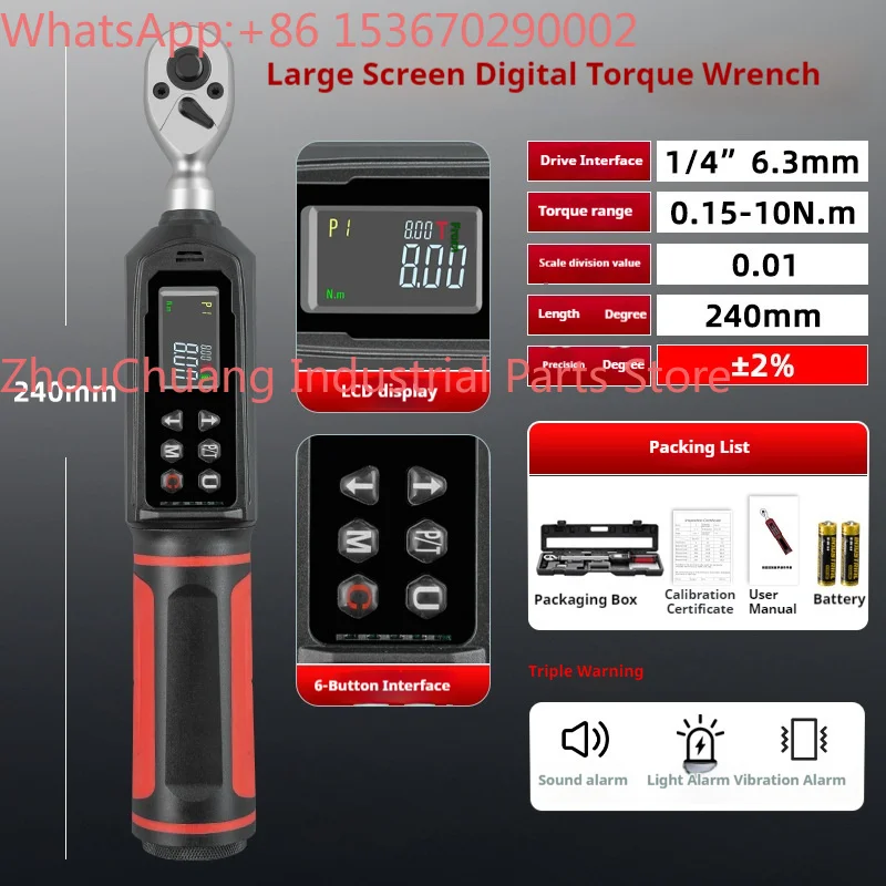 Digital Torque Wrench 0.15-100 N.m 2% Accuracy Preset & LED/Buzzer Alerts for Bike Motorcycles Automotive Wrench Tool