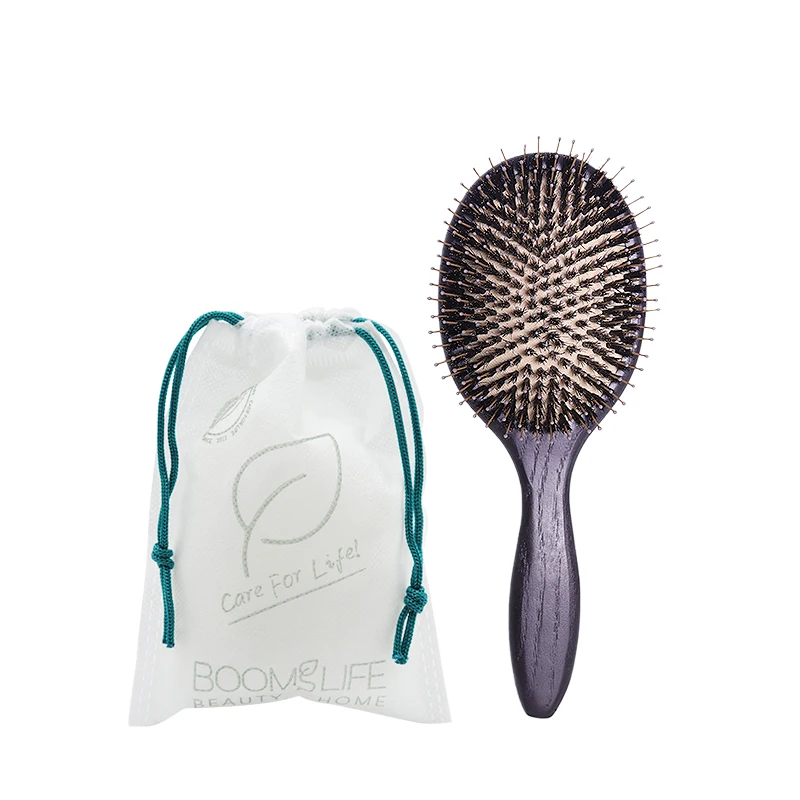 BOOMSLIFE Black Boar Bristle Mix Nylon Hair Brush Women Custom Massage Sclap USA Oak Wood Hair Comb for Hair Barber Accessories