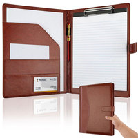 Multifunctional leather folder with A4 writing pad cover including 1 lined notepad, can hold bank cards and other storage