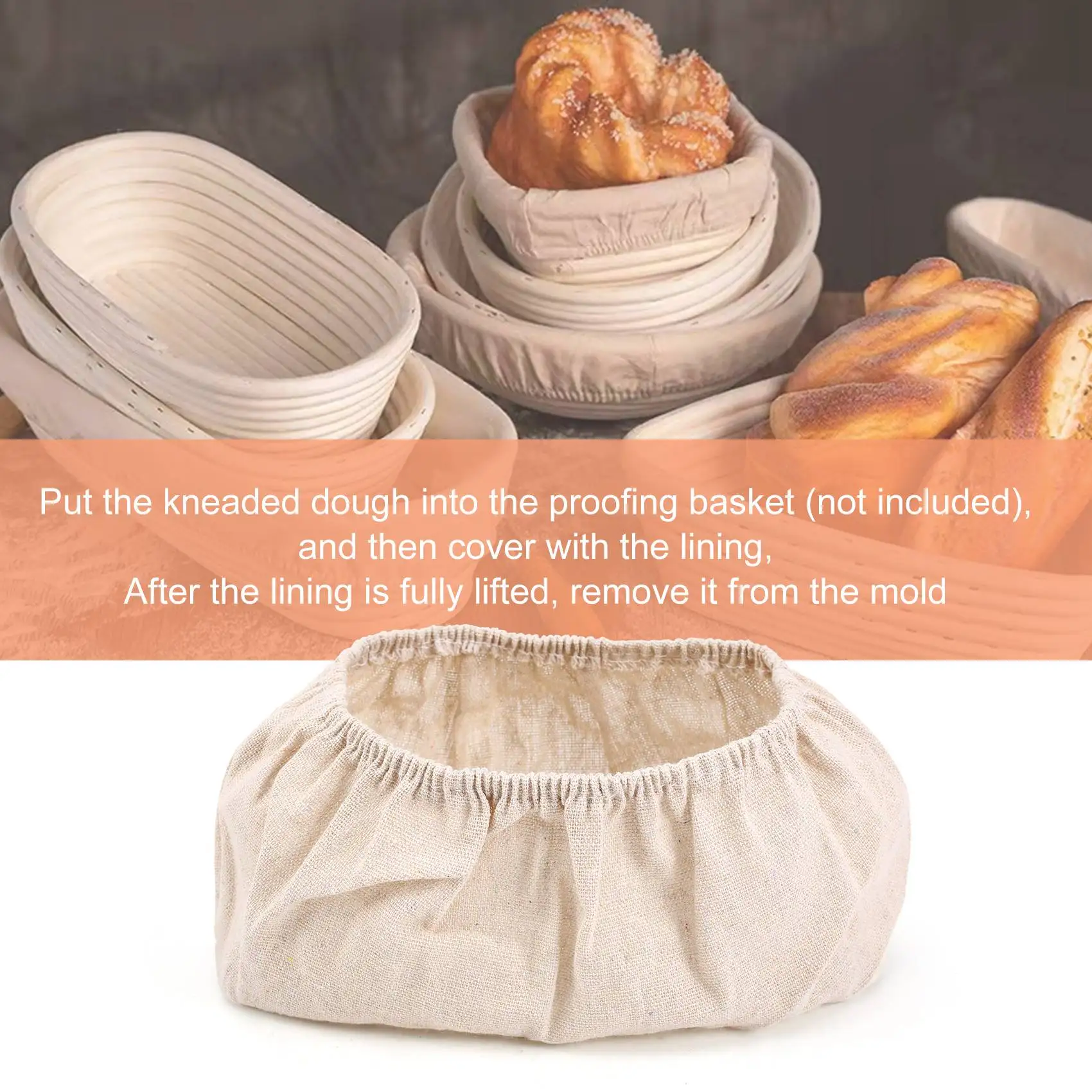 

AA50-6 Pcs Oval Shape Bread Proofing Basket Cover Natural Rattan Baking Dough Sourdough Proofing Basket Cloth Liner