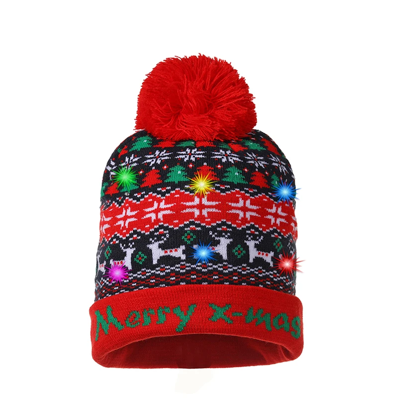 New Style! LED Christmas Hat Beanie Light Up Illuminate Warm Hat 48 Patterns New Year Snowman Sweater Hat Christmas Decorations
