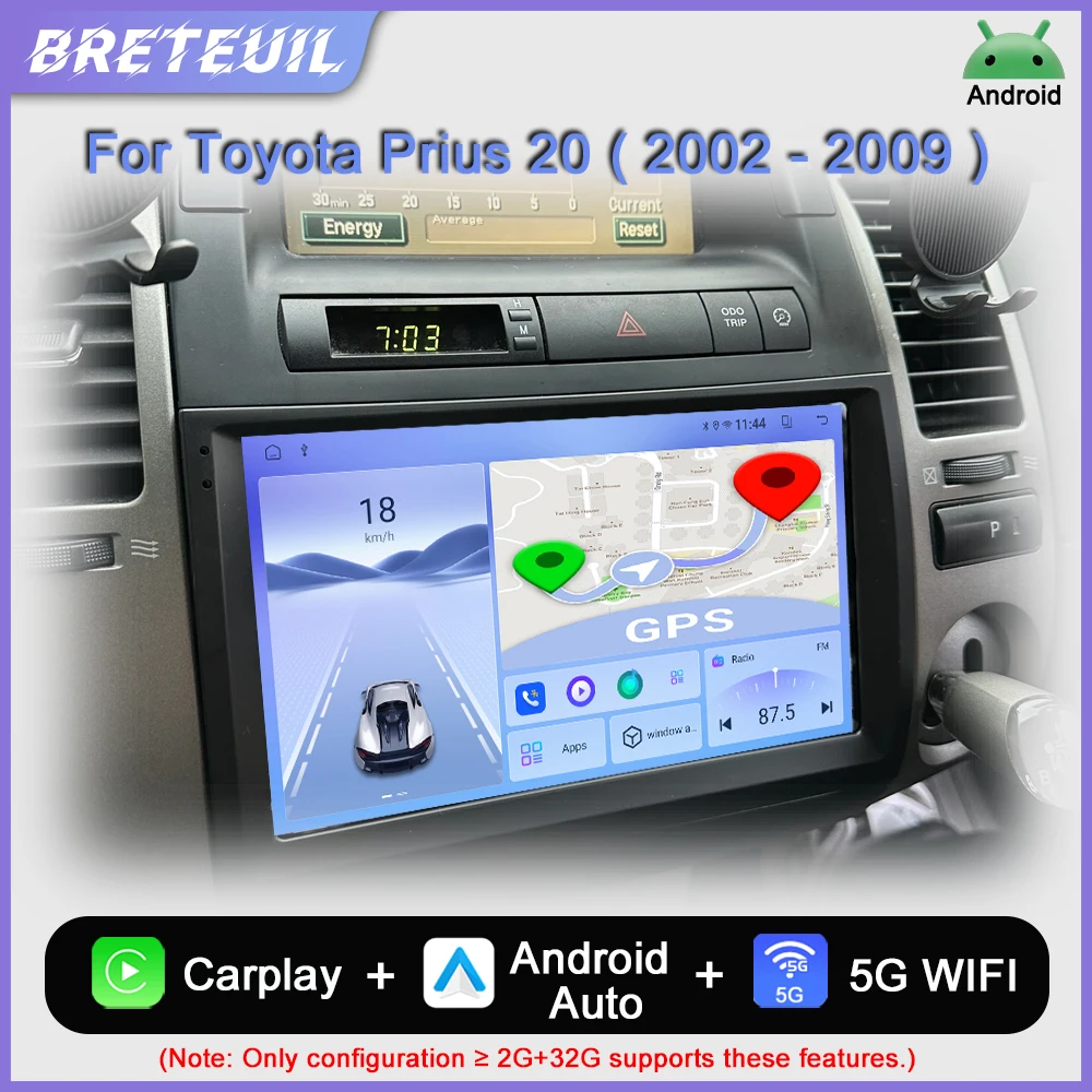 Para Toyota Prius 2002 2003 2004 2005 2006 2007 2008 2009 Rádio Automóvel Android Multimédia Video Player Navegação GPS Carplay Ecrã Táctil Sistema Automóvel Inteligente