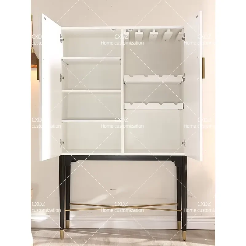 Modern Solid Wood TV Side Cabinet Tall Vertical Storage Locker Large Capacity Wine Cabinet for Living Room Wall Mounted Light