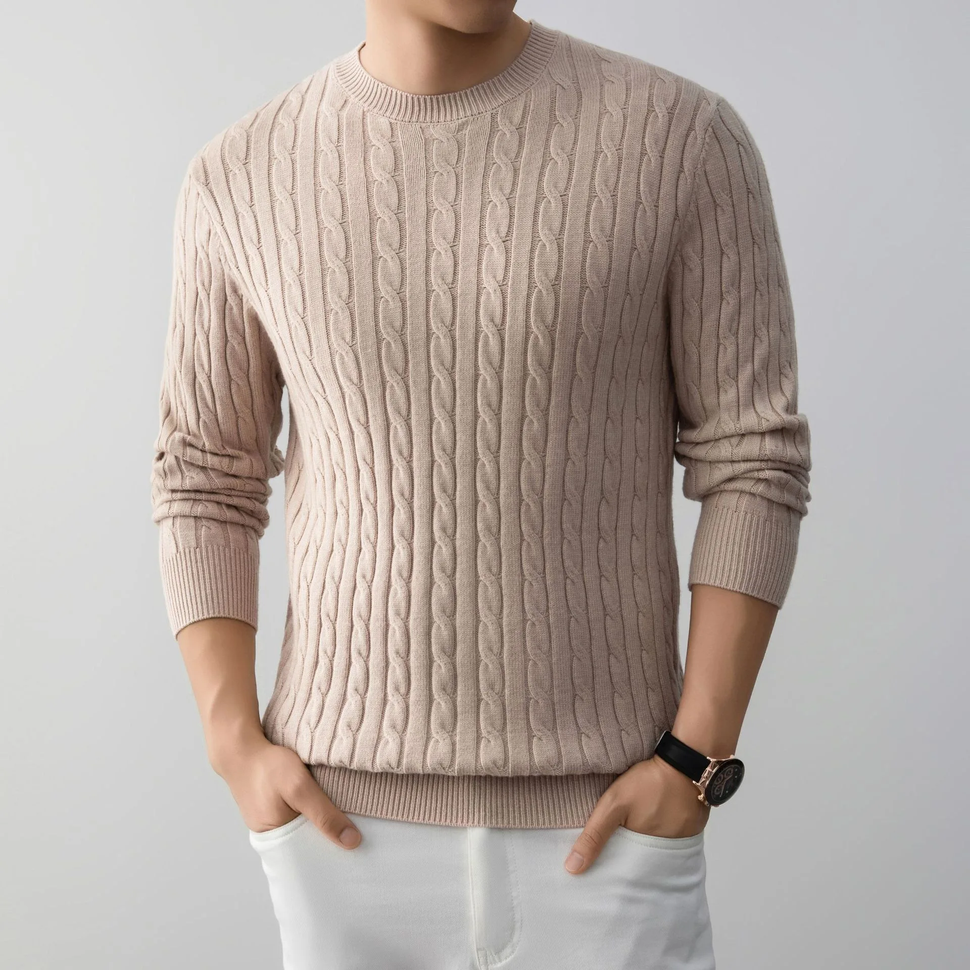 2026 New Autumn Winter Men Jacquard Knitting Sweater Round Neck Loose Warm Casual Pullover Knitted Tops for Men