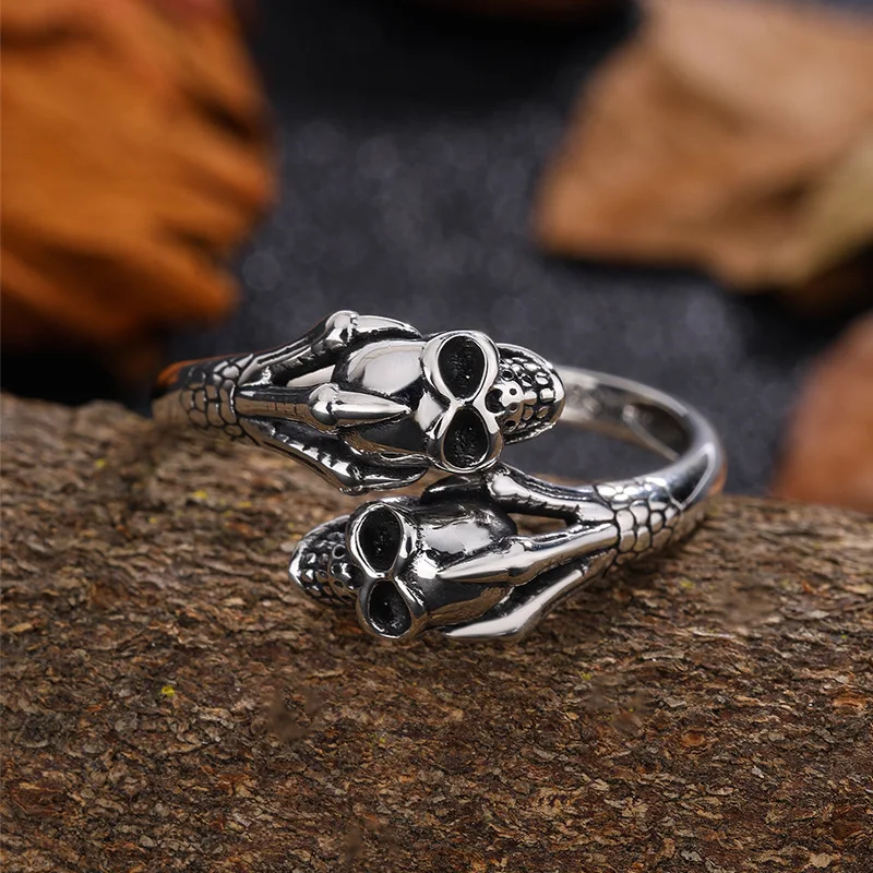 

925 Sterling Silver Halloween Vintage Skull Open Ring Adjustable Unisex Trendy Fashion Ring Suitable for Daily Wear