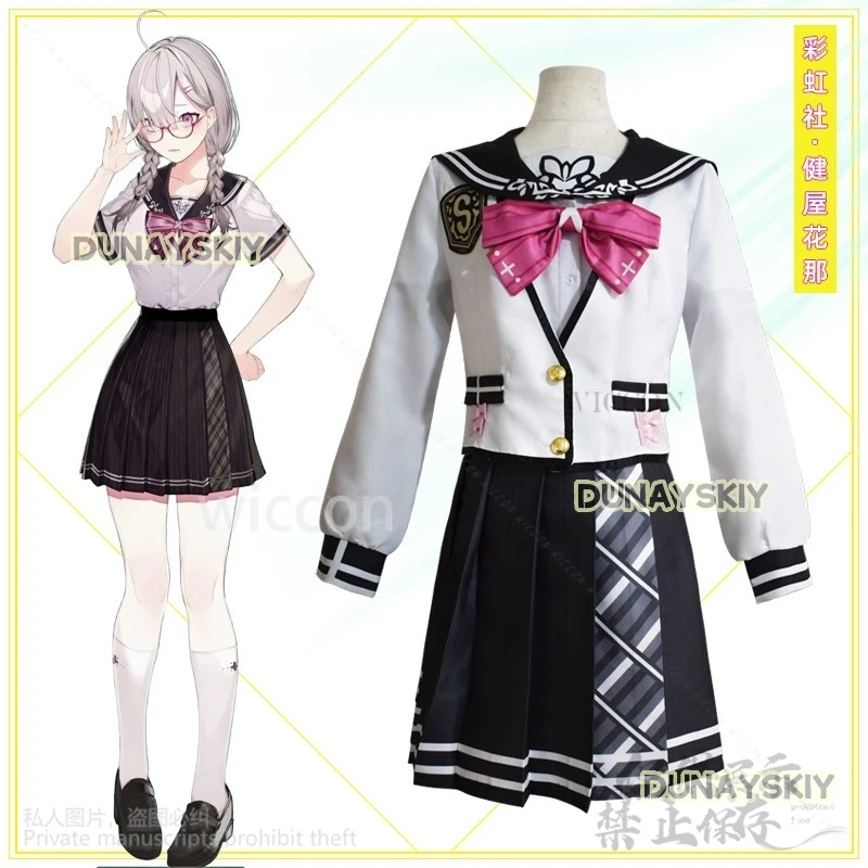 Anime Vtuber Virtual Idol Sukoya Kana Cosplay Costume JK School Uniform Dress Lolita Wigs For Halloween Christmas Customized