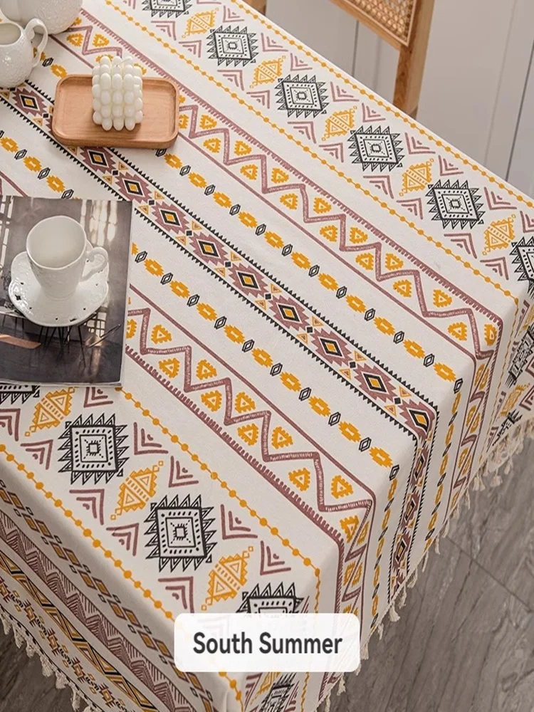 Tablecloth cotton linen waterproof oil-proofno-wash, bohemian ethnic style, table fabric, rectangular coffee table, desk printer