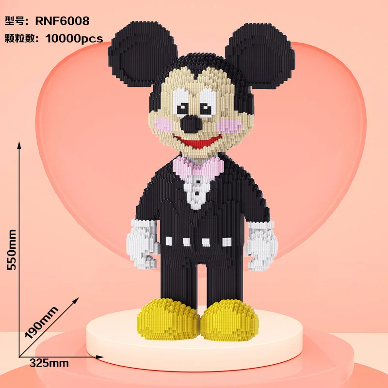 Miniso 50cm Mickey Mouse Minnie Groom Bride Dress Up Assembly Building Blocks Anime Character Models Valentine Day Xmas Gift