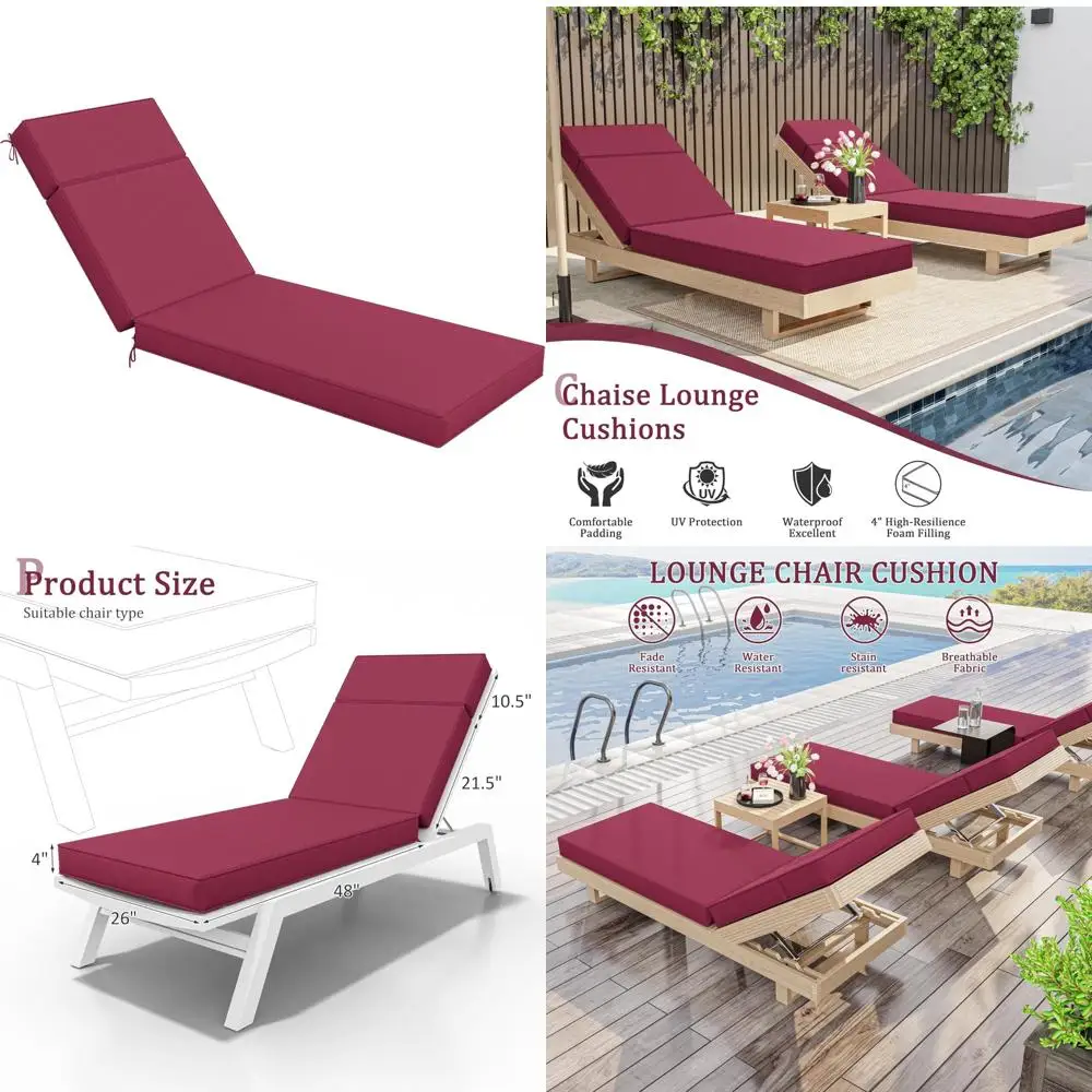 

Подушки для шезлонга для патио на открытом воздухе, 80x26x4 дюйма, водонепроницаемая пена высокой плотности с завязками для удобных сидений