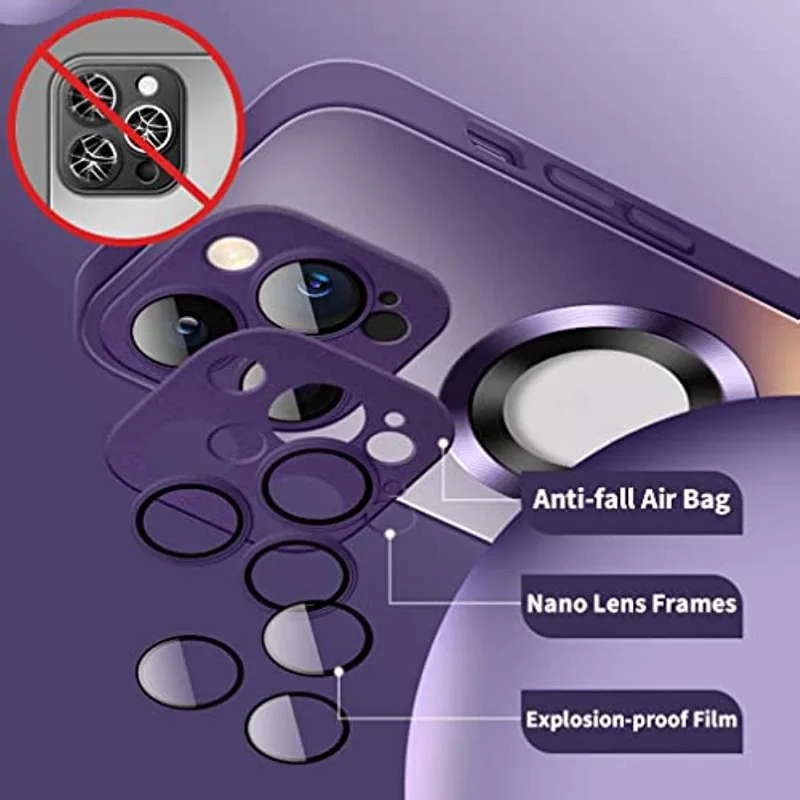 Magnetic AG Glass Frosted Case with Camera Lens Protector for iPhone 14/13Plus/Pro/Pro Max,  Anti-Fingerprint