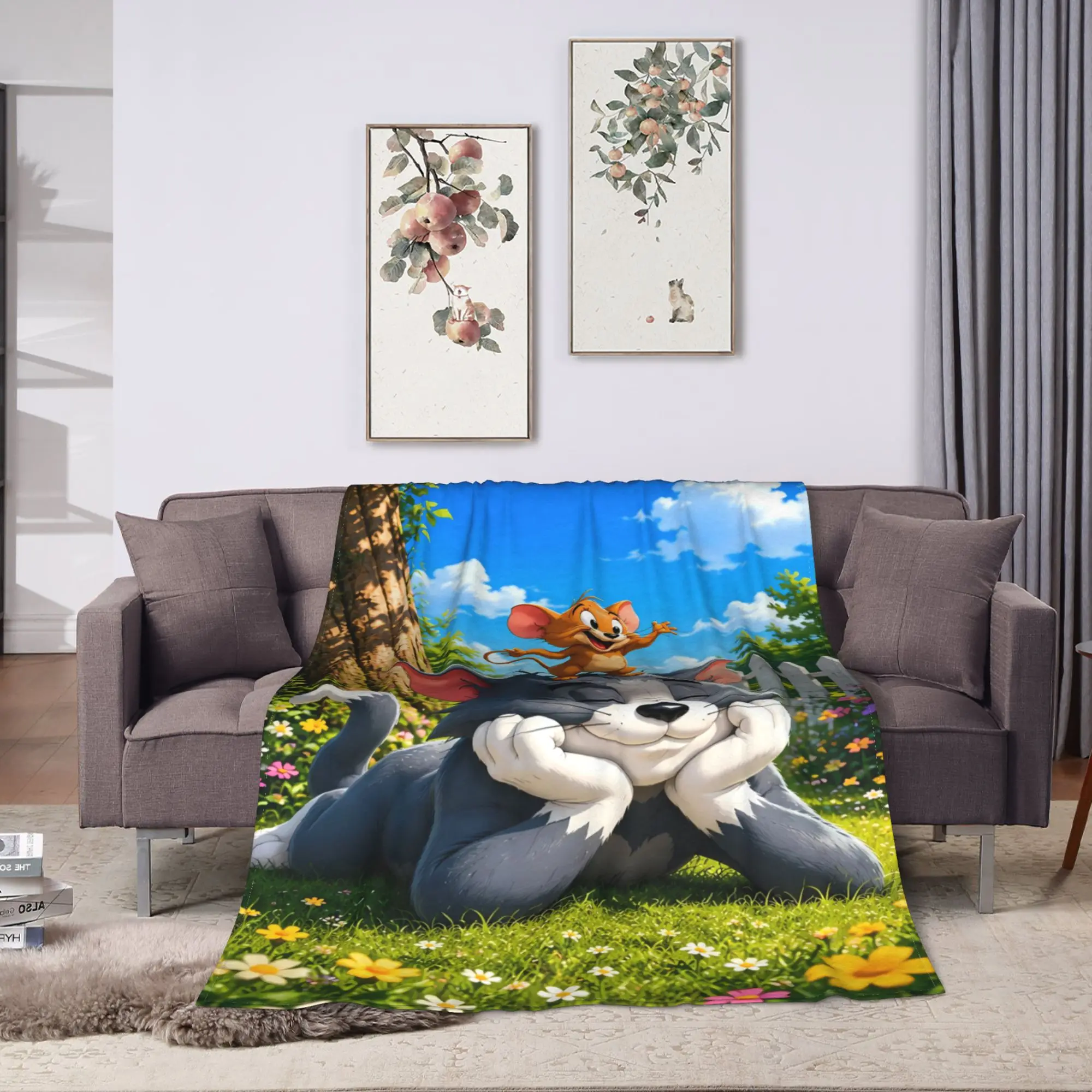 Tom Jerry Outdoor Scene Cute Blankets  Soft Comfortable Plush Bedding Throws For Girls Boys Outdoor Flannel Bedspread Bed Cover