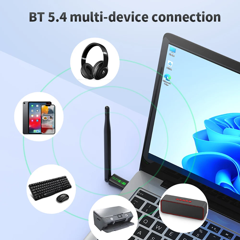 

AX900 WiFi6 USB Adapter Bluetooth 5.4 Dual Band 2.4G&5GHz 2 in 1 Dongle Wireless Network Wlan Receiver For Win10/11 Driver Free