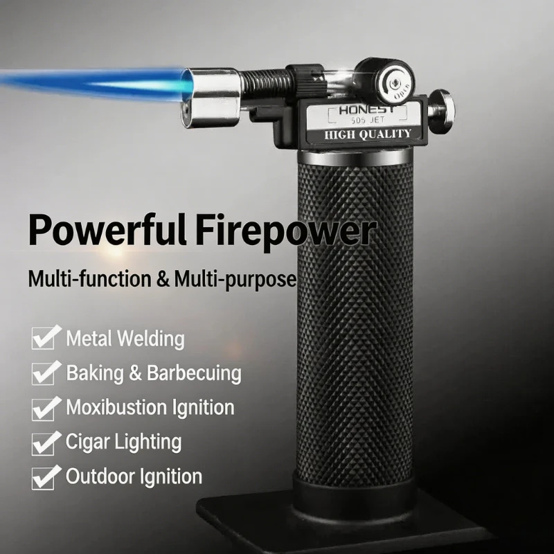 HONEST Creative Double Flame Welding Gun Gas Lighter Safety Lock Switch Jet Fire Open Fire Switching BBQ Kitchen Cigar Lighters