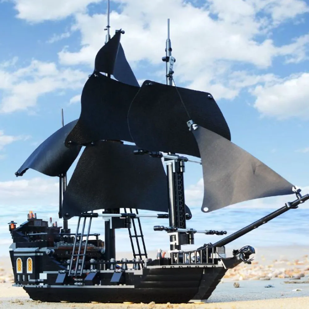 MOC-barco pirata del Caribe, barco de guerra venganza, Perla Negra, velero, bloques de construcción, MOC 4195, juguetes de montaje, regalo para niños