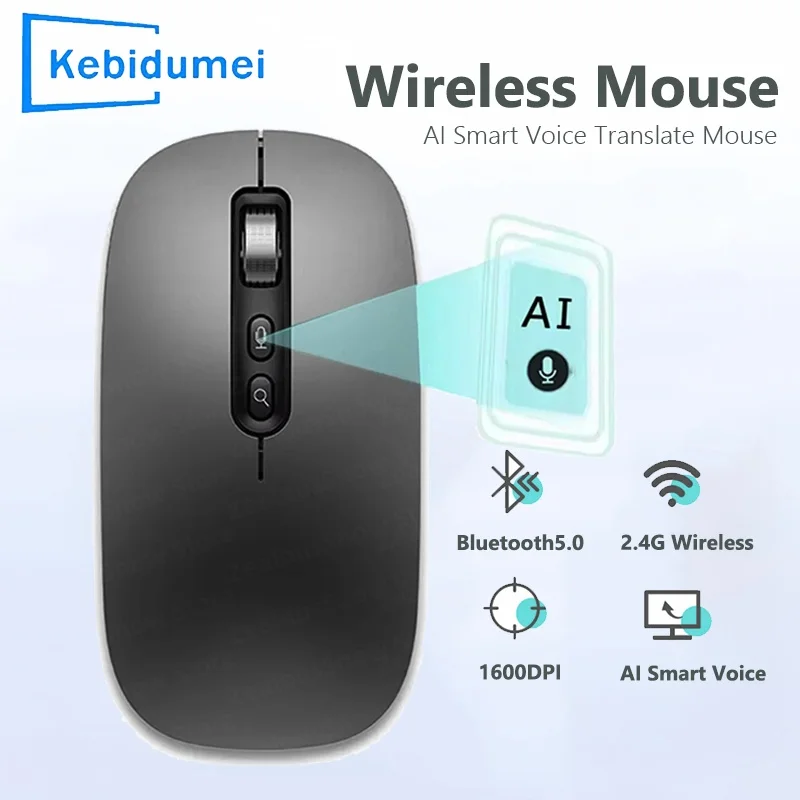 Smart Voice 2.4G Wireless Mouse Bluetooth 1600DPI Silent Rechargeable Mouse for Windows Laptop Speech to Text AI Ergonomic Mouse