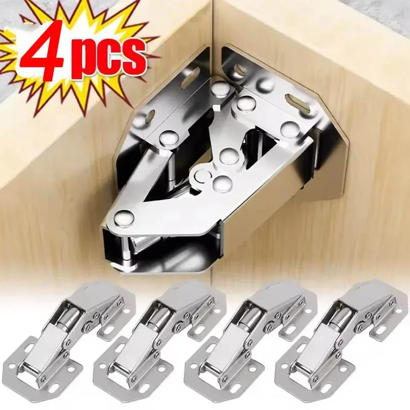 4 PCS 90 Degree Cabinet Hinges No-Drilling HoleHydraulic Buffer Hinge Kitchen Cabinet Cupboard Hinges Furniture Hardware