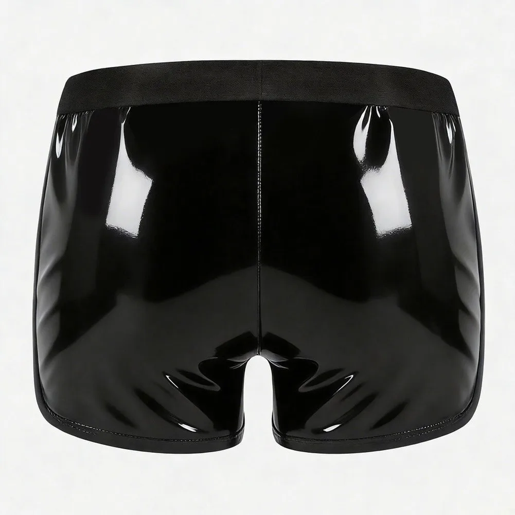 Men\\\'s Boxer Shorts Delivering Patent Leather Shine Aesthetic Combined with Comfortable Stretch Fabric and Button Front