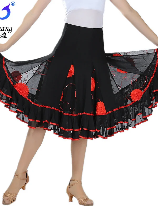 

Elegant Ballroom Soft Dance Skirt Women New Style Casual Costume Long Swing Skirt For Flamenco Rumba Waltz Dancewear