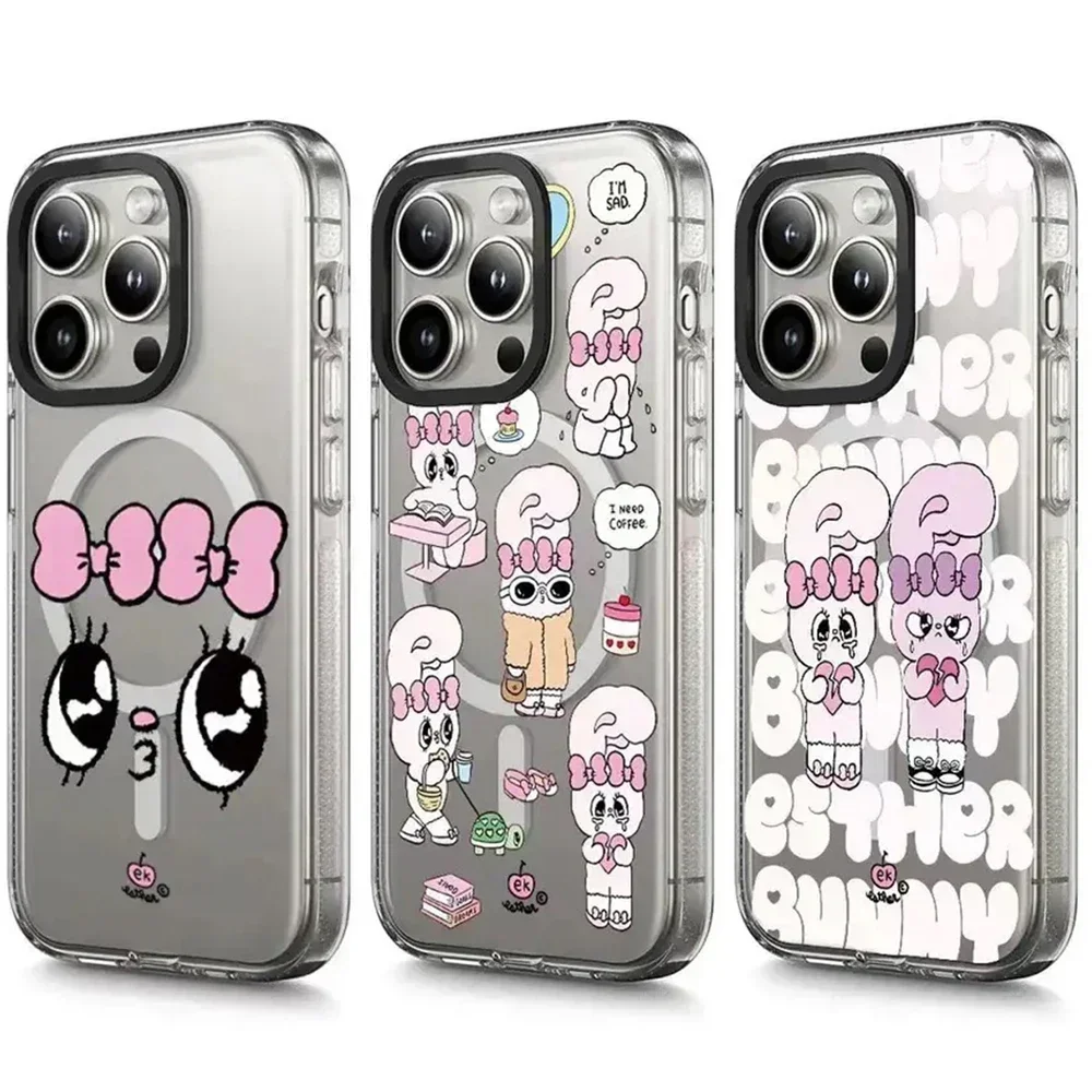 

Pink Rabbit Transparent Border Magnetic iPhone 13 14 15 Pro Max Protective Case
