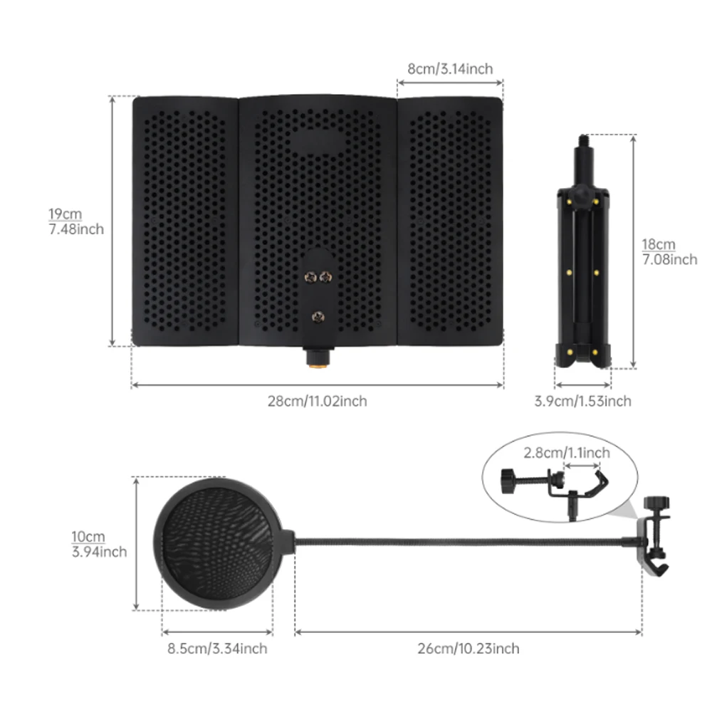 ميكروفون عزل درع ترايبود البوب مجموعة مرشحات شاشة الرياح ميكروفون درع لوحة طوي عزل درع 3/8 إلى 5/8 بوصة المسمار