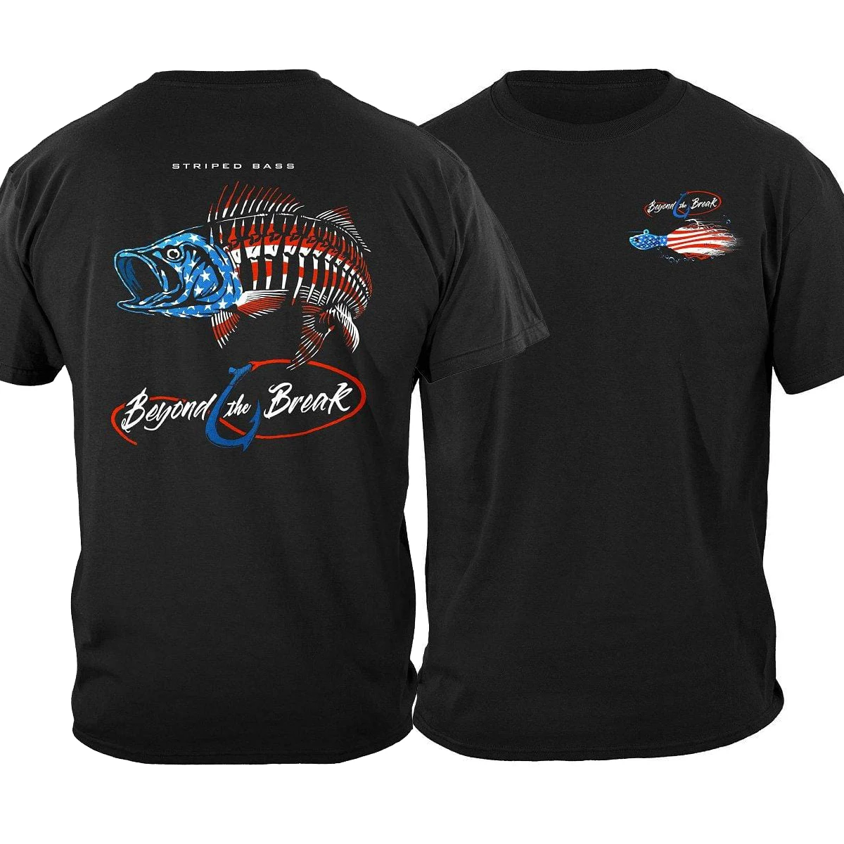 Funny USA Flag Striped Bass Skeleton Patriotic Angler Gift T-Shirt 100% Cotton O-Neck Summer Short Sleeve Casual Mens T-shirt