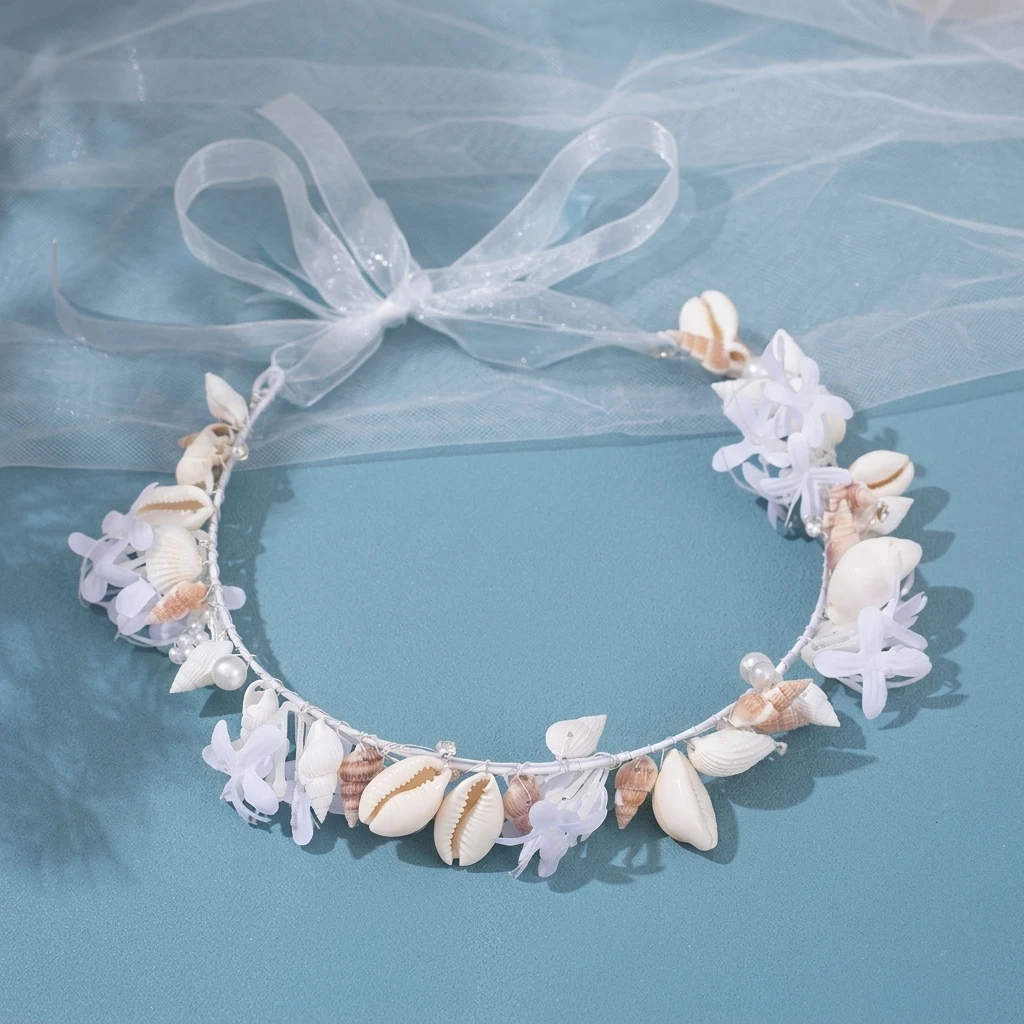 

Luxury Pearl Conch Headband Hairband Tiaras For Women Party Bridal Wedding Hair Accessories Shells Flower Hairband for Women